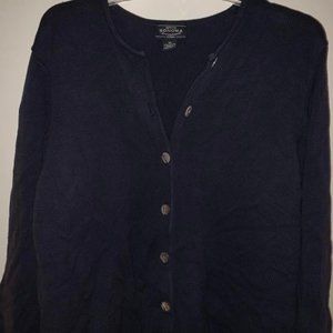Navy blue button-down sweater